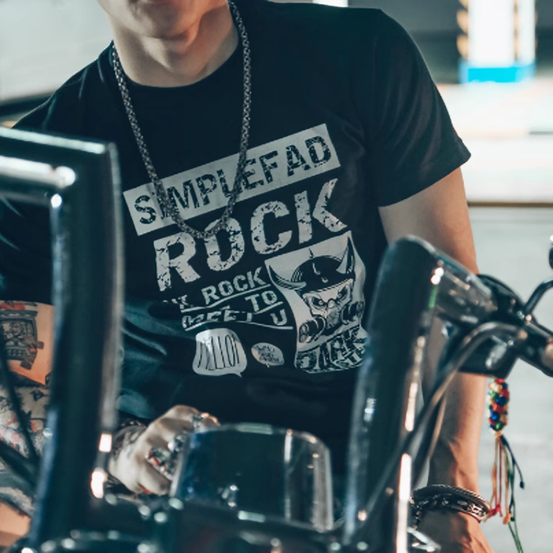 Rock Print Short T-Shirt V0002