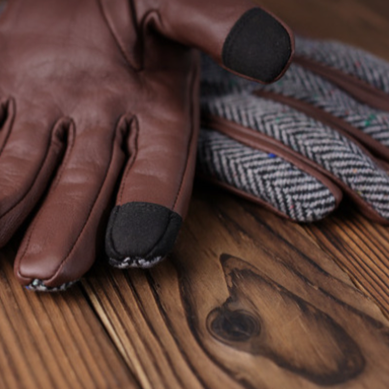 Wool & Leather Touchscreen Biker Gloves V0799