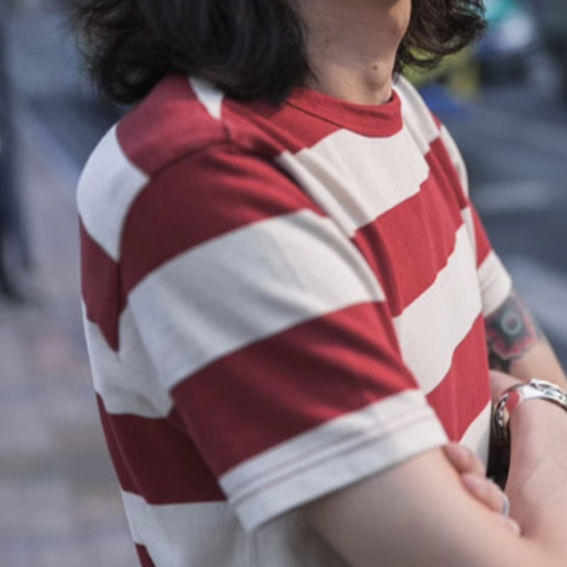 Round neck striped T-shirt V0493