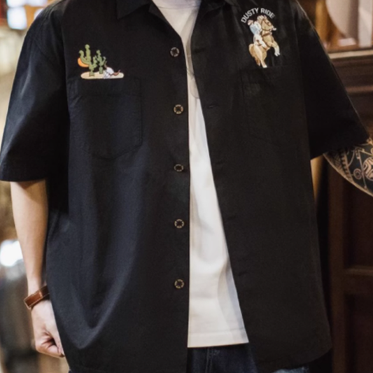 Vintage Cowboy Horse Rider Embroidered Shirt V0680