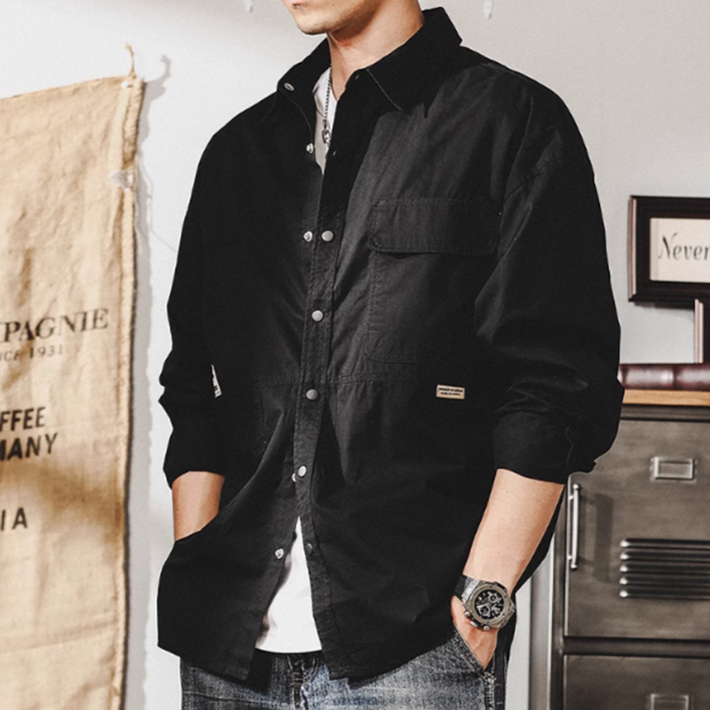 Irregular pocket work shirt V0112