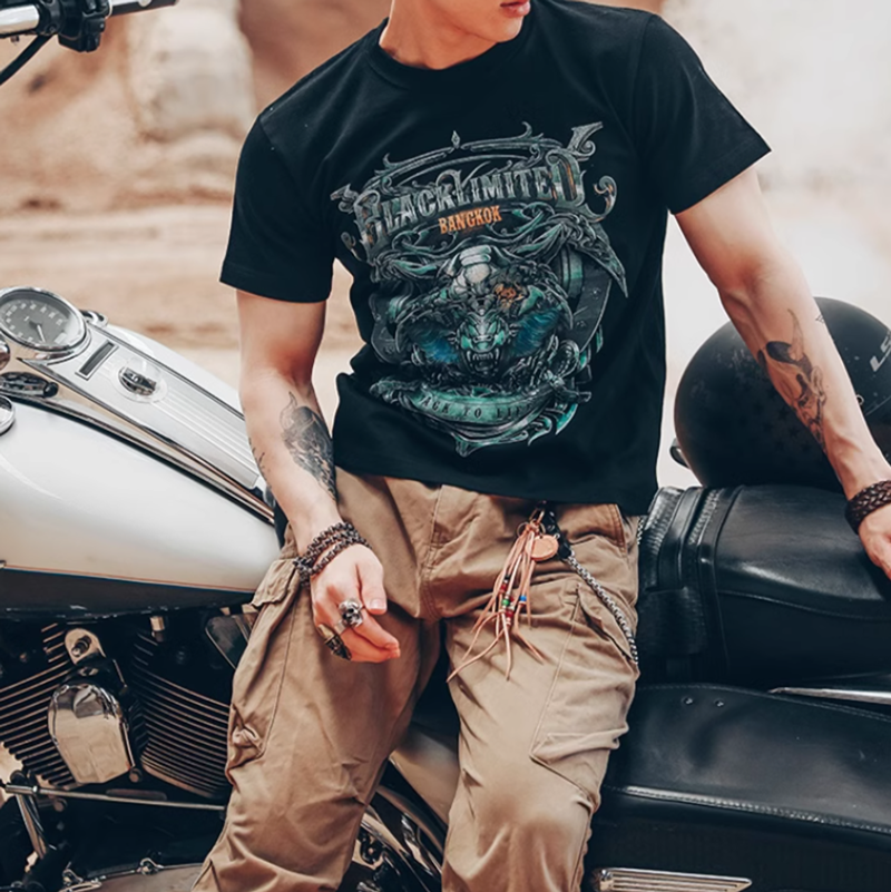 Metal dragon pattern print T-shirt V0040