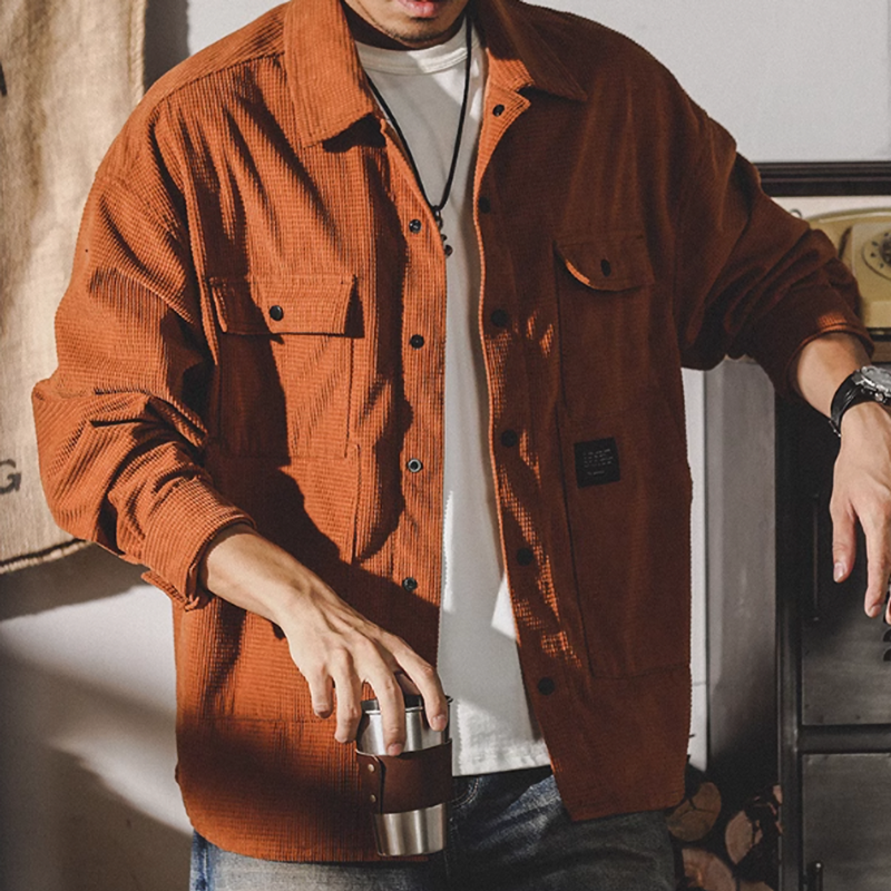 American retro corduroy work shirt V0076