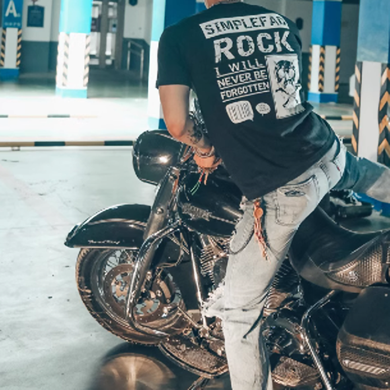 Rock Print Short T-Shirt V0002