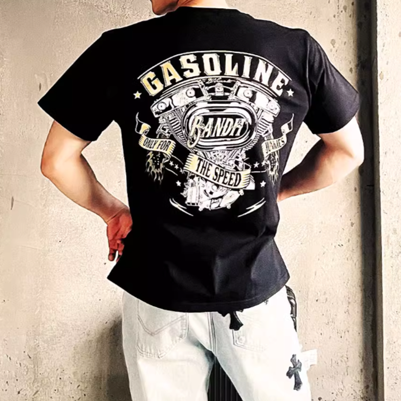 Bike engine logo print T-shirt V0507