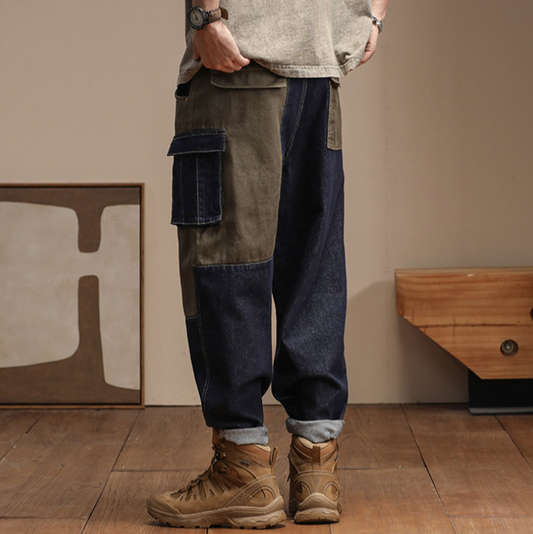 Loose Spliced Work Jeans V0964