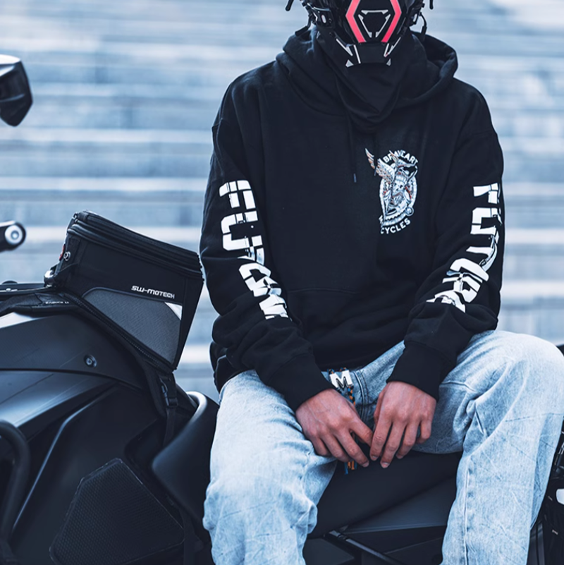 Biker skull print hoodie V0070