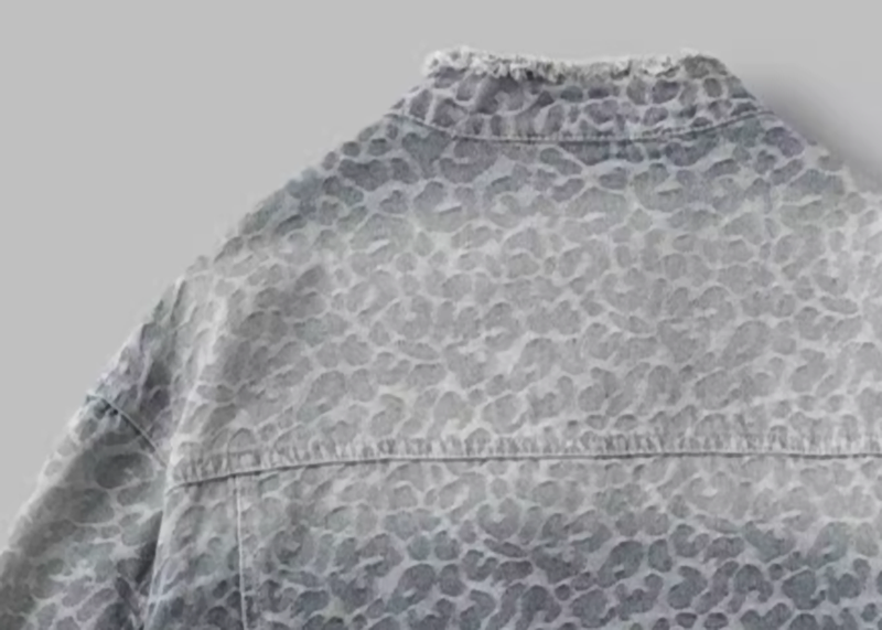 Unisex Vintage Leopard Wash Denim Jacket V0541