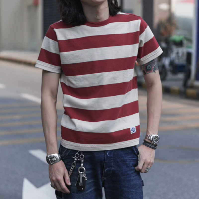 Round neck striped T-shirt V0493