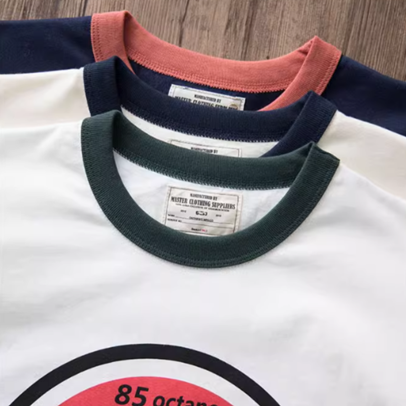 American retro round neck T-shirt V0489