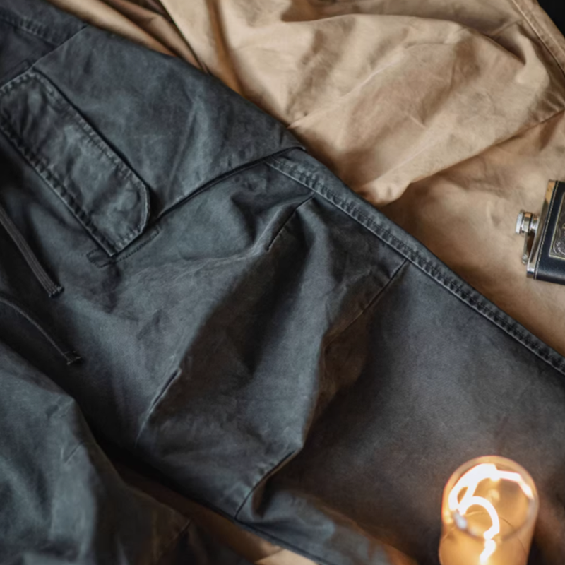 Multi-pocket washed wide pants V0520