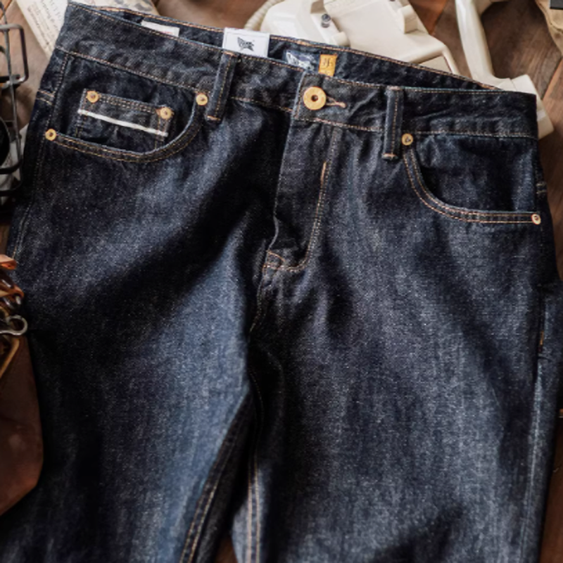 Washed indigo straight denim V0521