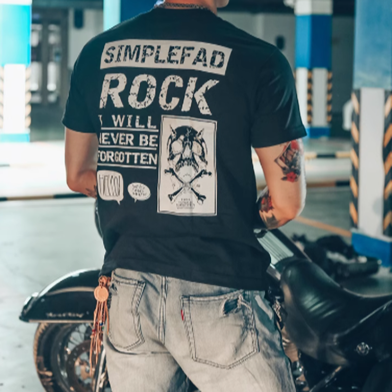 Rock Print Short T-Shirt V0002