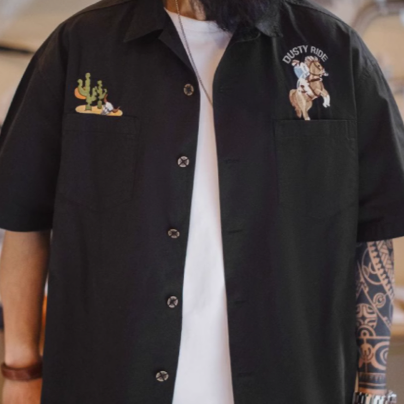 Vintage Cowboy Horse Rider Embroidered Shirt V0680
