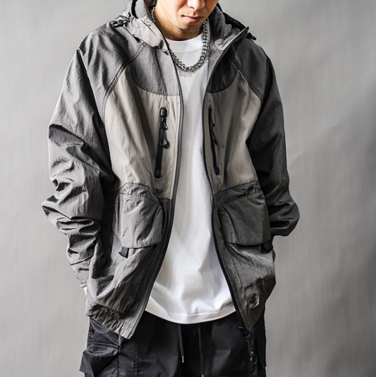 Color-Blocked Nylon Hooded Jacket V1052