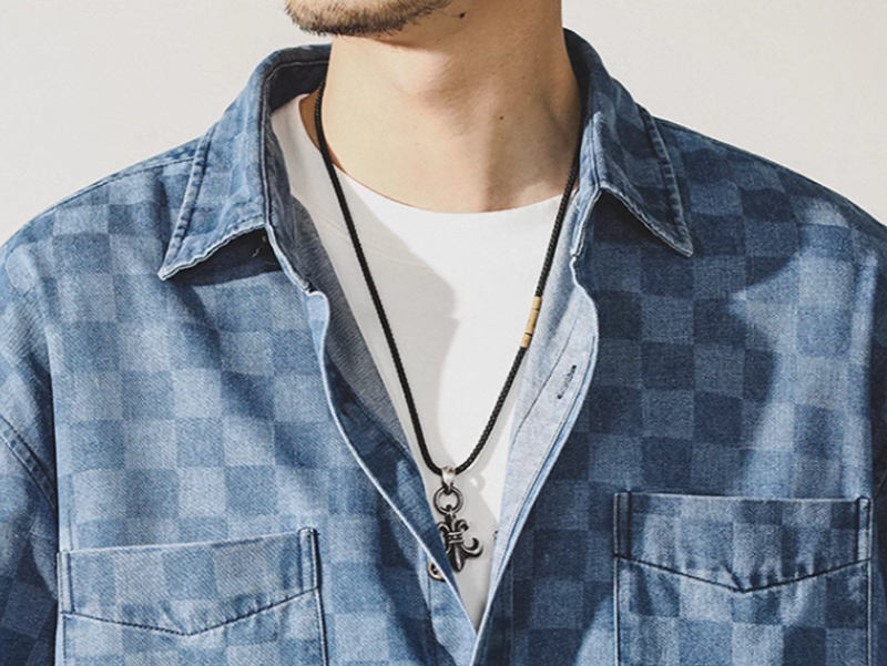 Checkered denim shirt V0049
