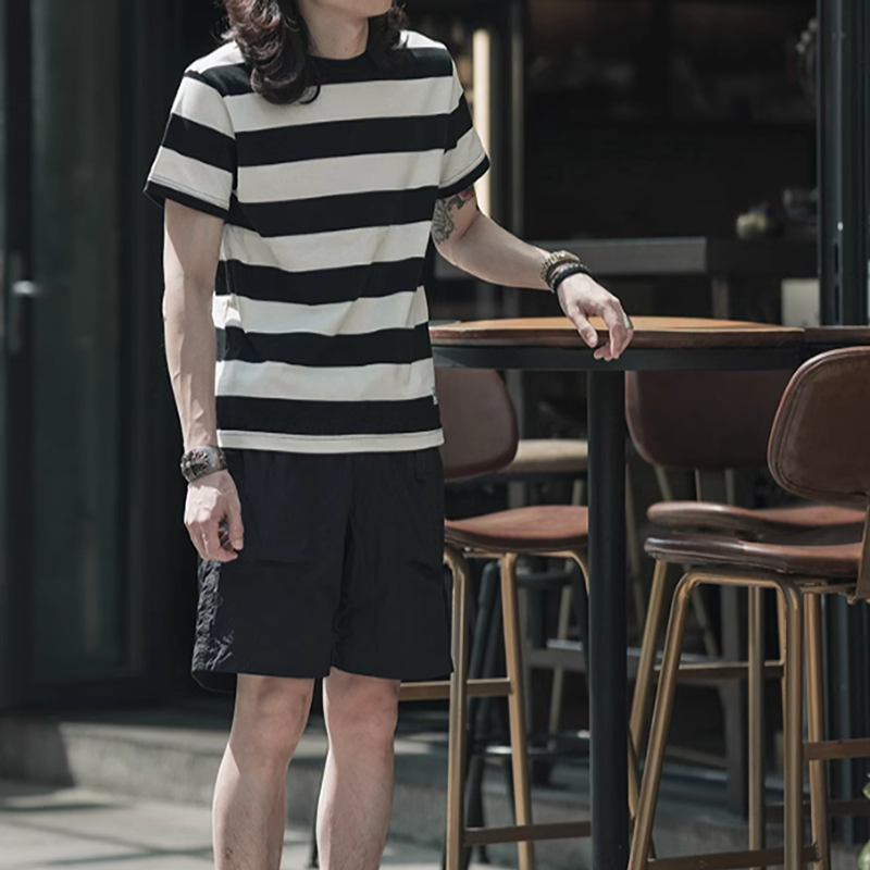 Round neck striped T-shirt V0493