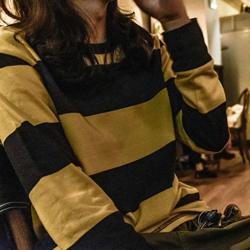 Heavyweight retro striped long T-shirt V0492