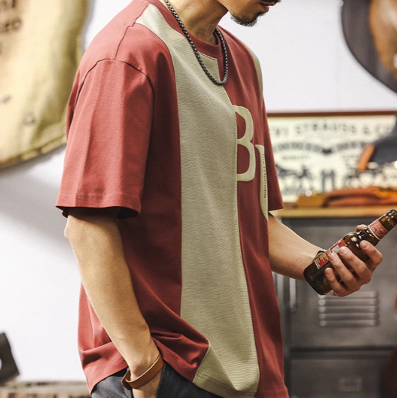 American Retro Bicolor Stitch Tee V0577