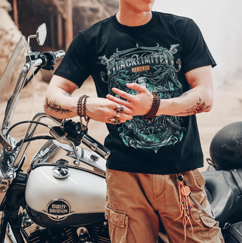 Metal dragon pattern print T-shirt V0040