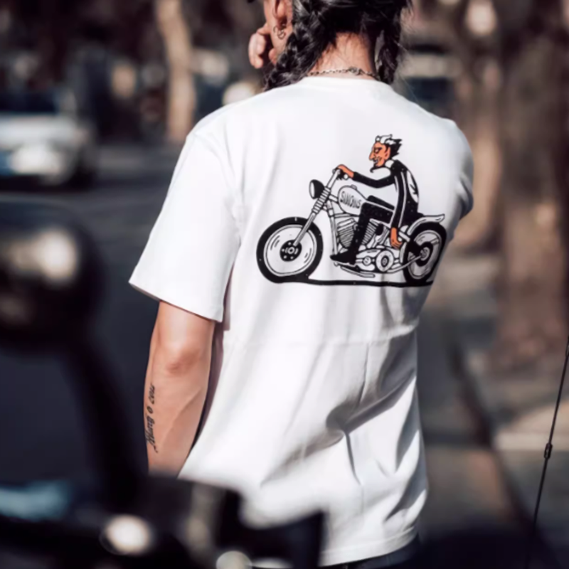 Oversized retro bike logo T-shirt V0502
