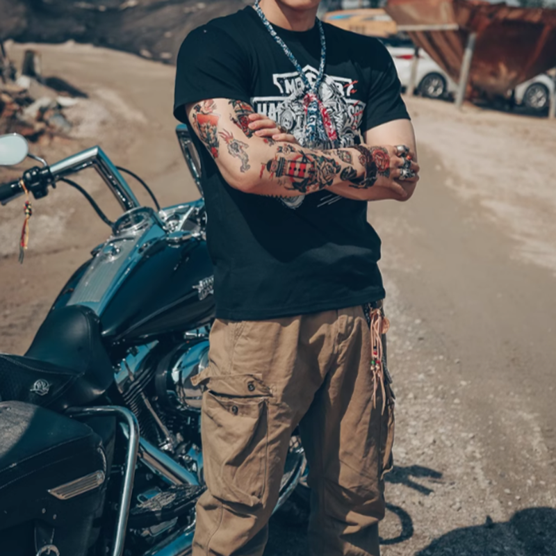American Bike Print T-Shirt V0001