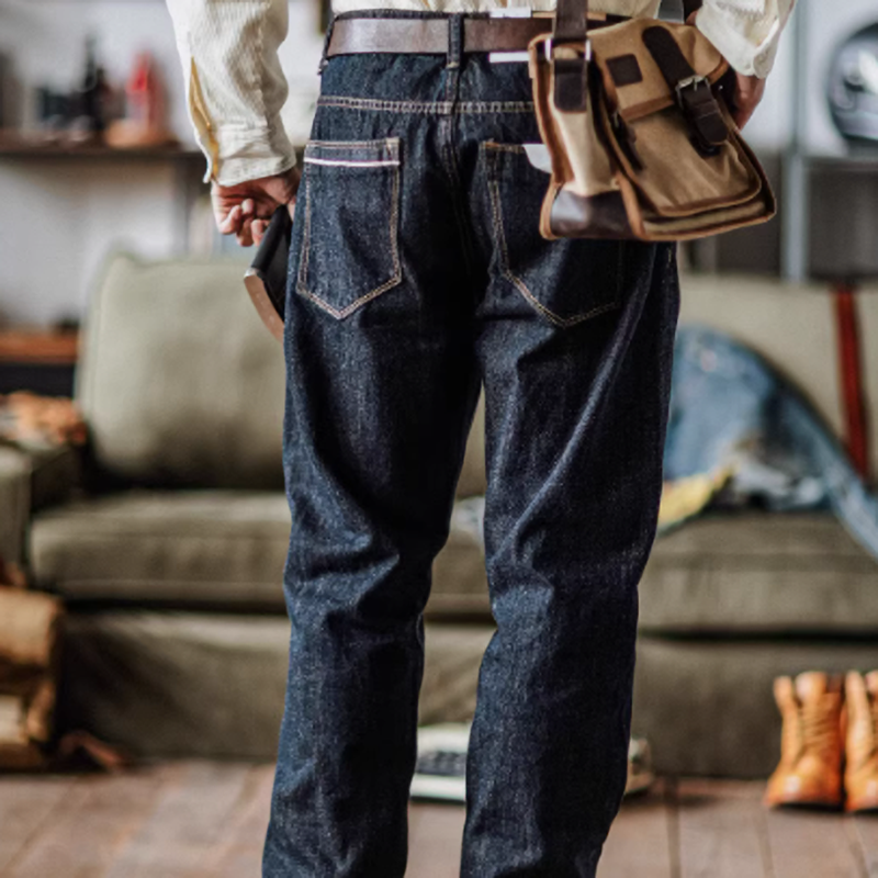 Washed indigo straight denim V0521