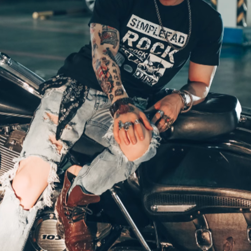 Rock Print Short T-Shirt V0002