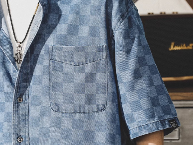 Checkered denim shirt V0049