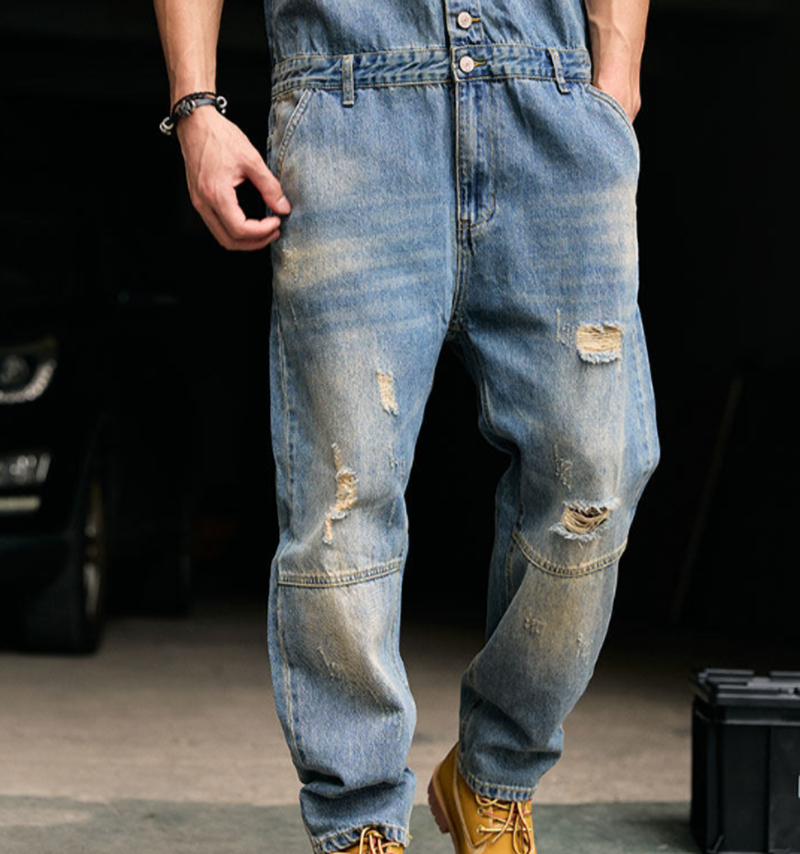 Stylish Distressed Denim Jumpsuit V1006