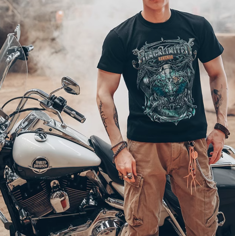 Metal dragon pattern print T-shirt V0040