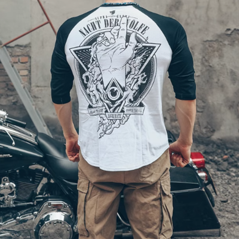 Big back print logo 3/4 sleeve T-shirt V0495