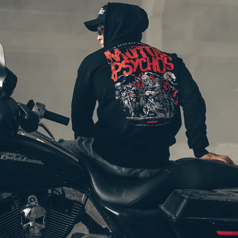 American punk biker zip-up hoodie V0062