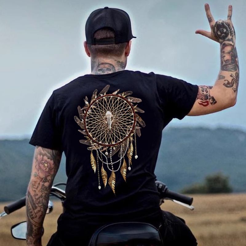 Dreamcatcher retro feather print T-shirt V0005