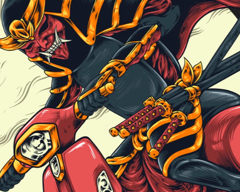 Samurai Bike Print T-Shirt V0006