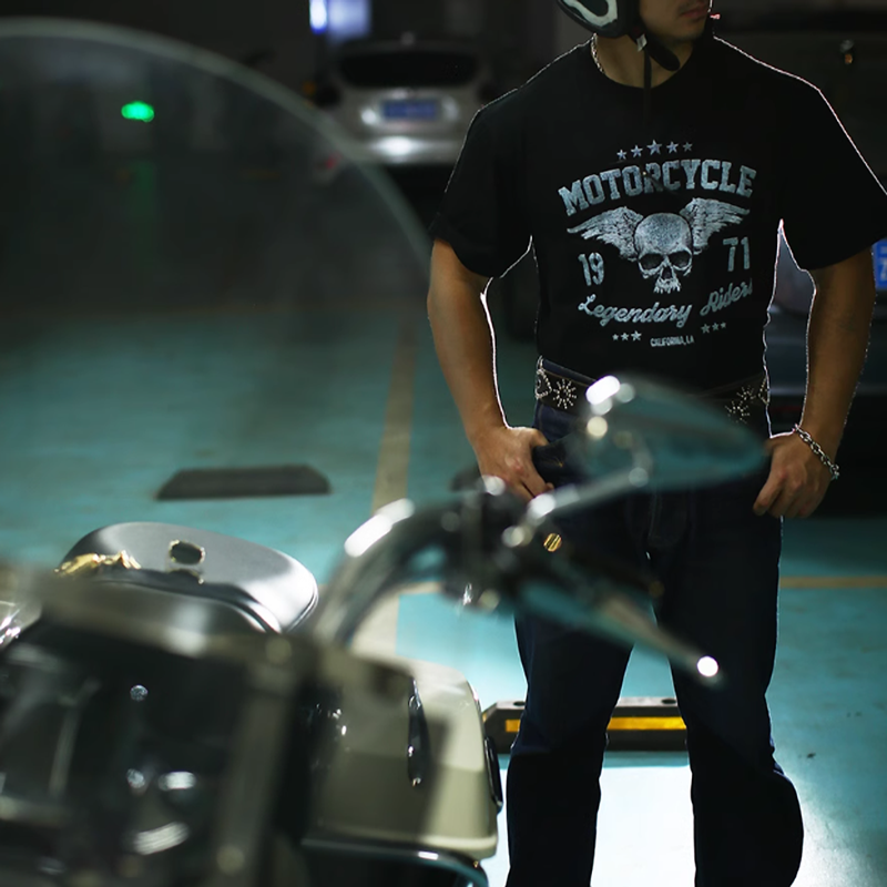 Skull Bike Print T-Shirt V0004