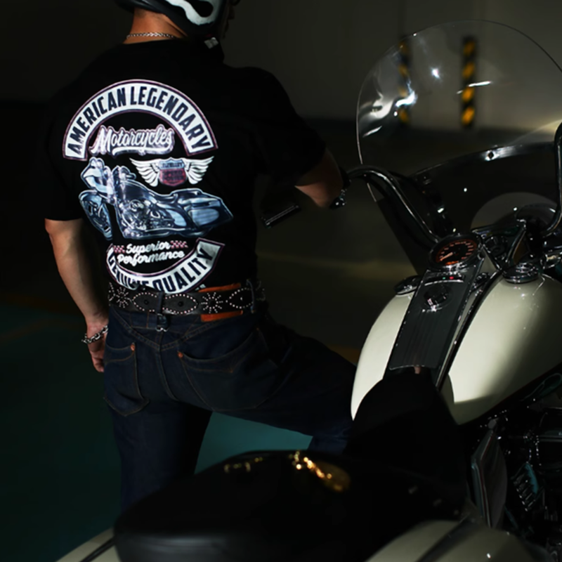 Skull Bike Print T-Shirt V0004