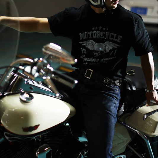 Skull Bike Print T-Shirt V0004