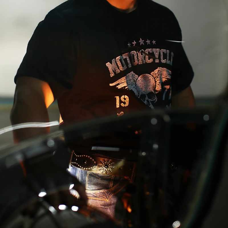 Skull Bike Print T-Shirt V0004