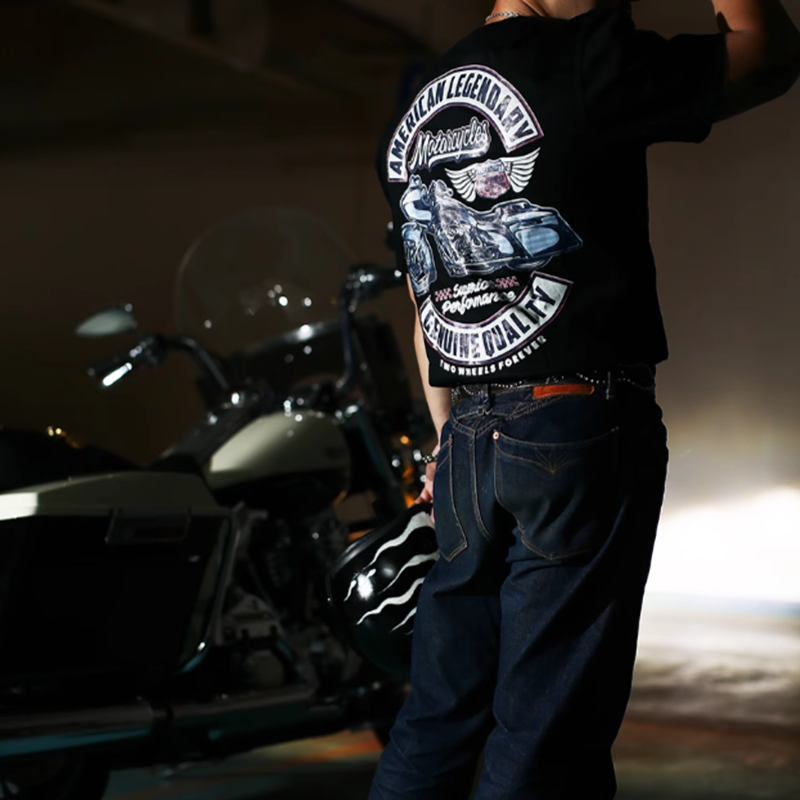 Skull Bike Print T-Shirt V0004