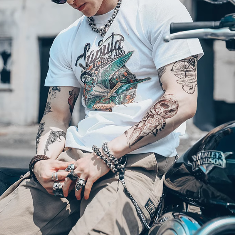 Street Swimwear Tattoo Print Tee V0007
