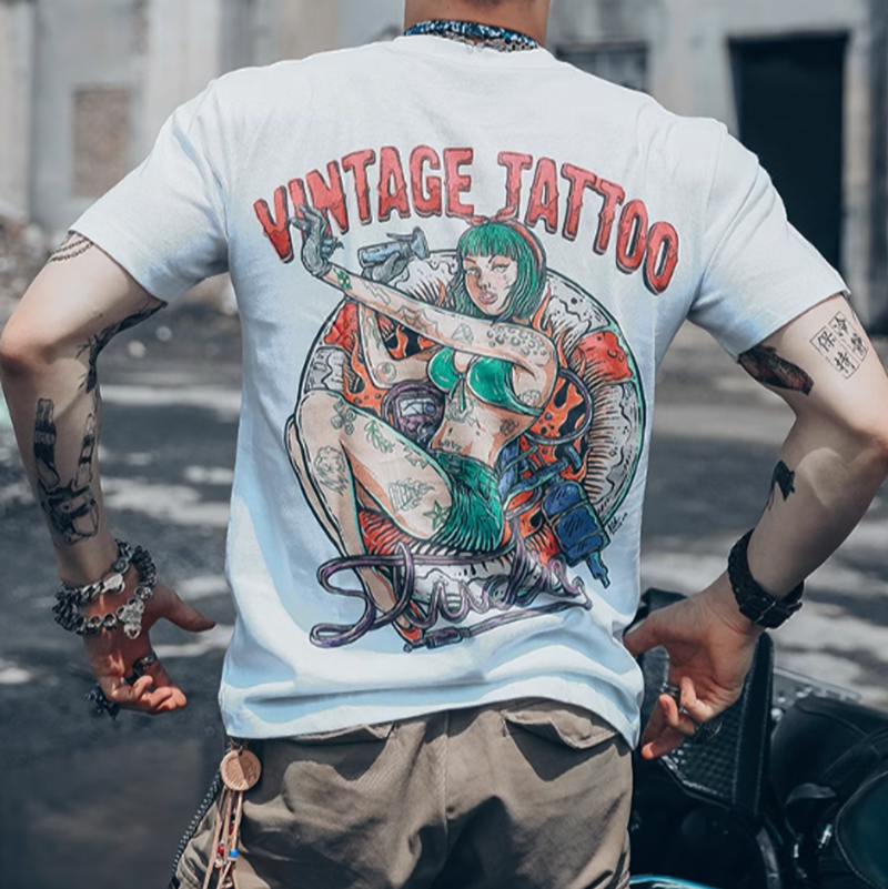 Street Swimwear Tattoo Print Tee V0007