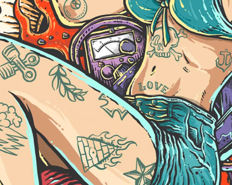 Street Swimwear Tattoo Print Tee V0007