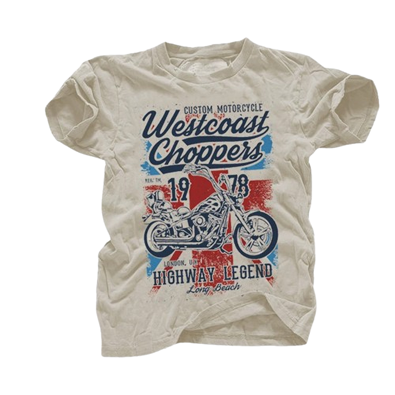 Retro Biker Print Cotton Tee V0761