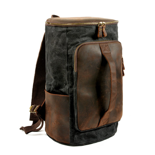 Retro Canvas & Leather Cylinder Bag V0666