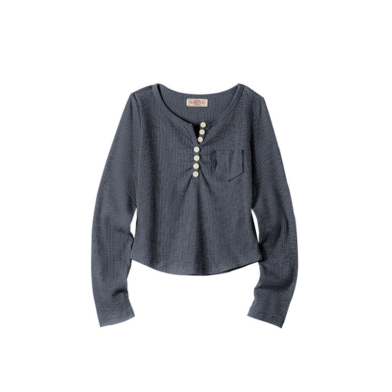 Vintage Ribbed Henley Top V0655