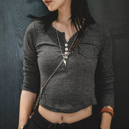 Vintage Ribbed Henley Top V0655