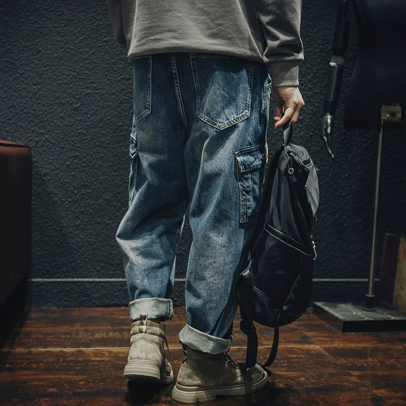 Retro Multi-Pocket Loose Jeans V0767
