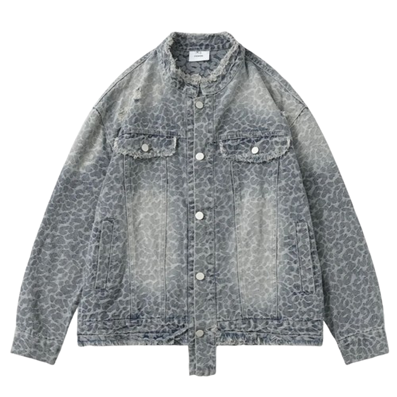 Unisex Vintage Leopard Wash Denim Jacket V0541