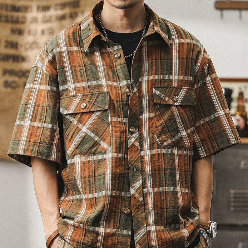 Retro Plaid Beach Shirt V0692